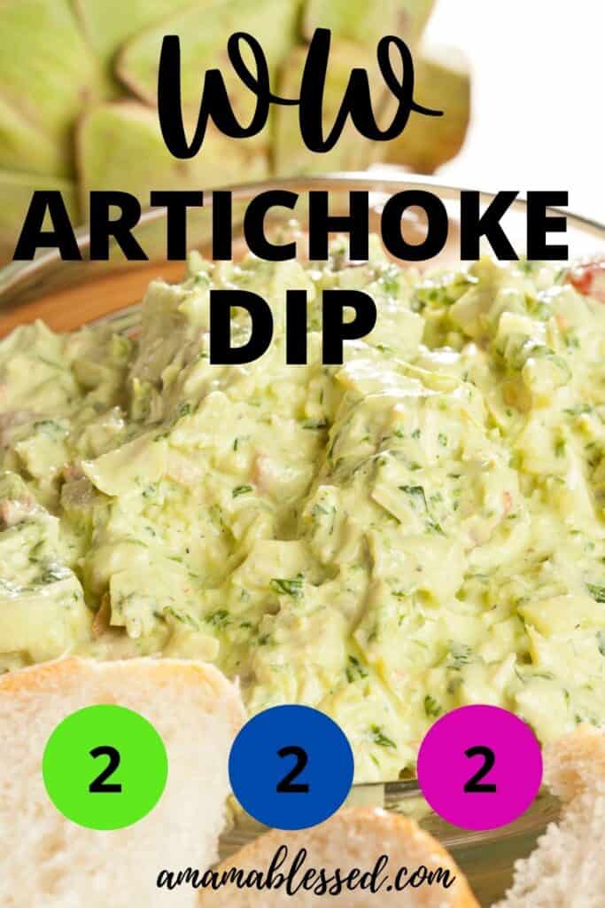Creamy Artichoke Dip sits in a dish