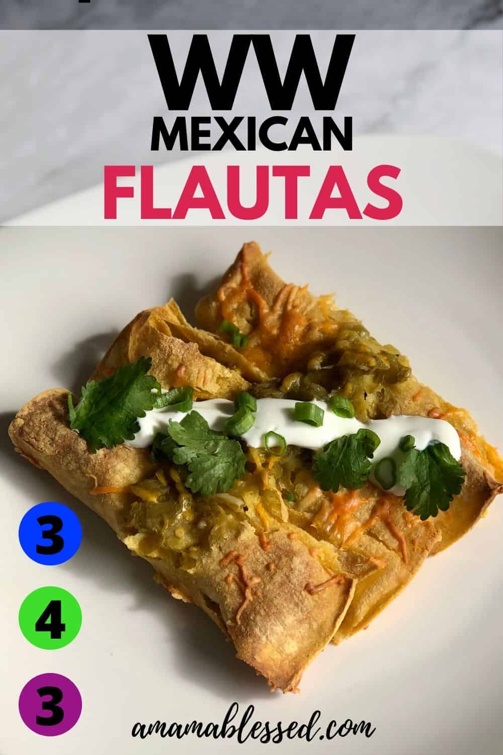 Weight Watchers WW Breakfast Mexican Flautas on a plate topped with sour cream and cilantro