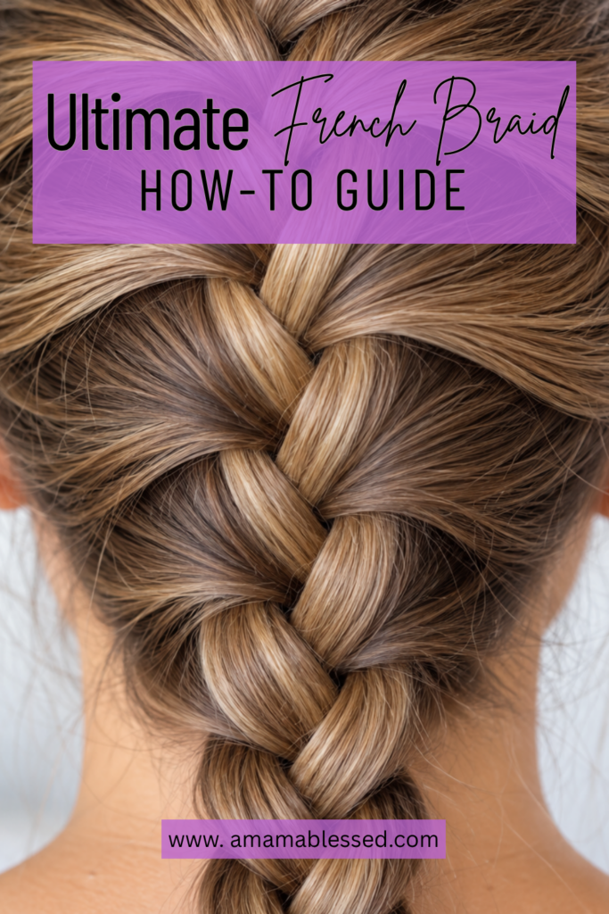 The back of a head is shown with a completed French braid. 