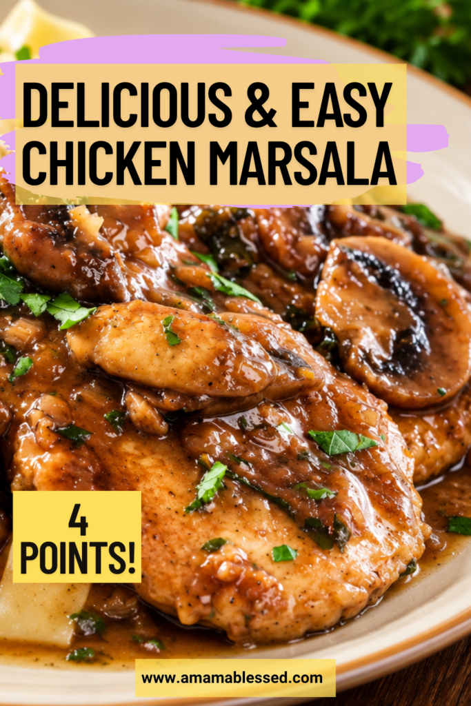 A close up of chicken Marsala topped with parsley on a plate.