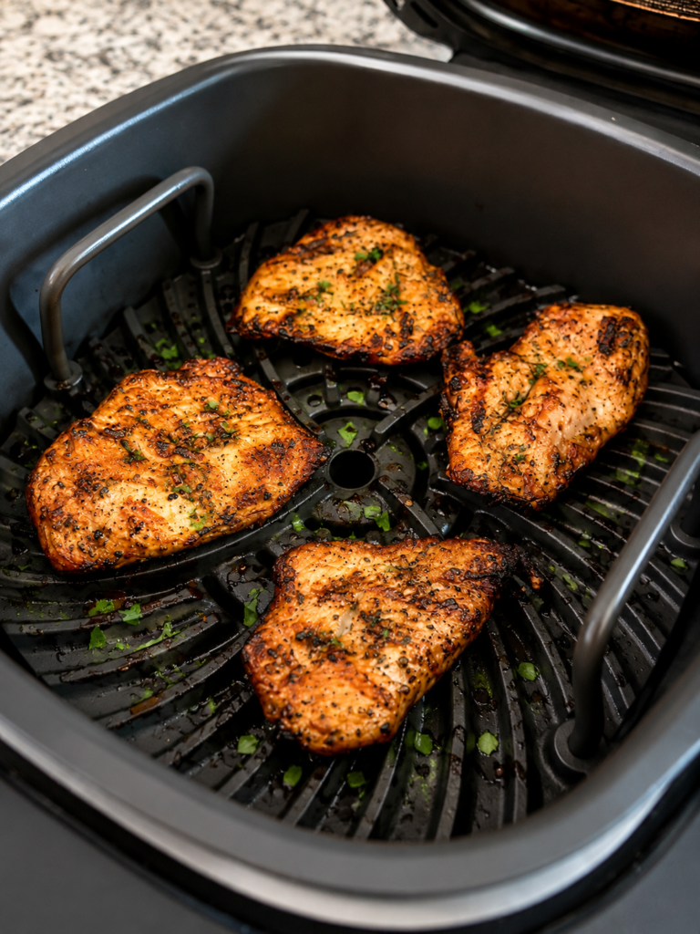 Grilled chicken sitting in the Ninja 4-in-1 Grill. 