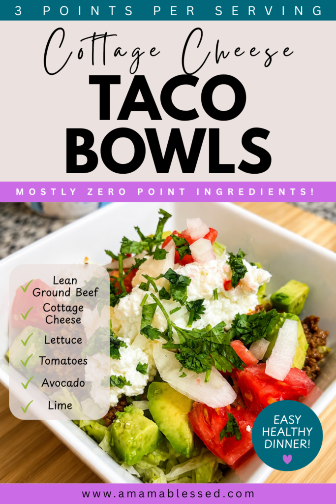 Cottage cheese taco bowl sits on a counter. 